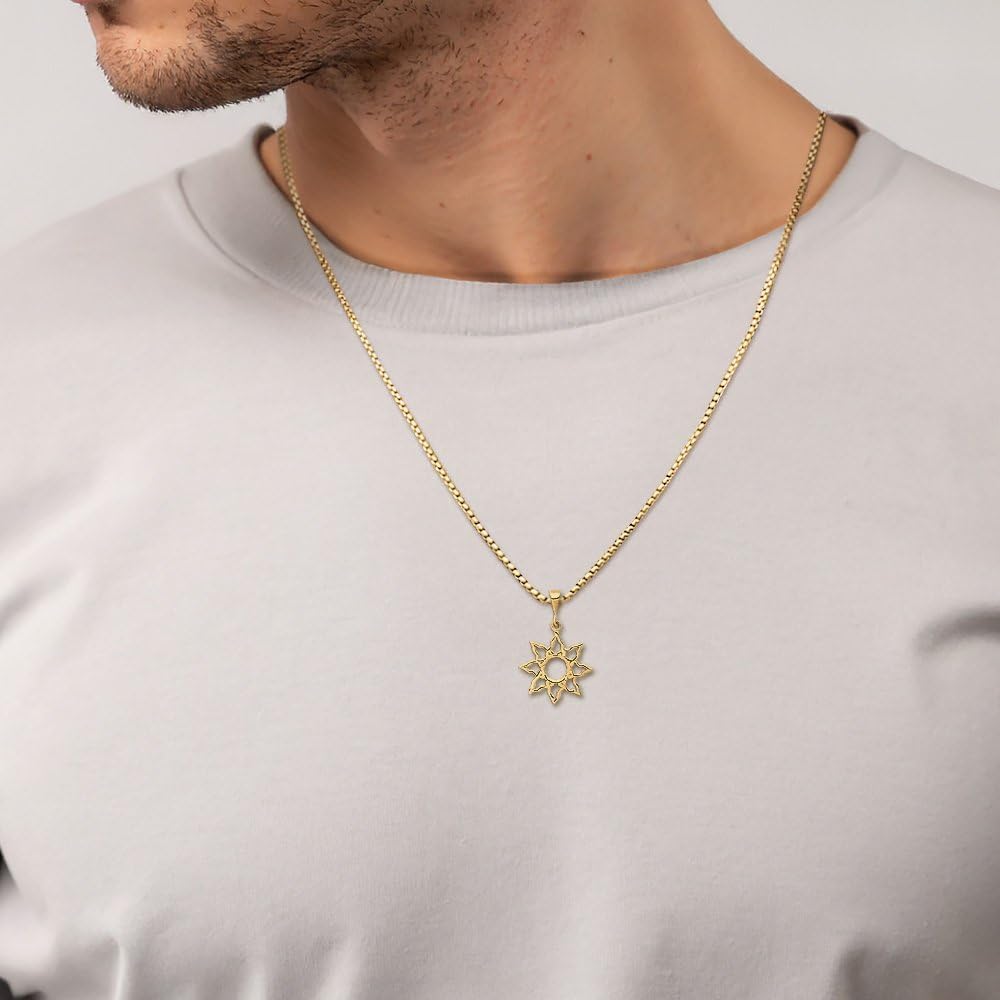 IceCarats 14K Solid Yellow Gold Filigree Large Sun Pendant Necklace 26mm 1 inch Polished for him