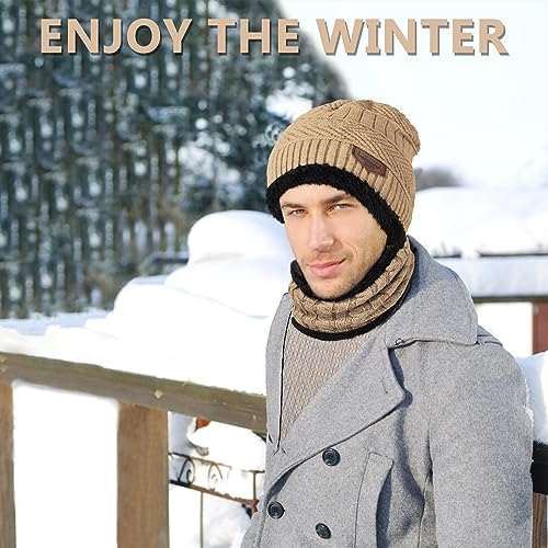 Image of Loritta Winter Hats for Men, 3 PCS Fleece Beanie Scarf Gloves Set