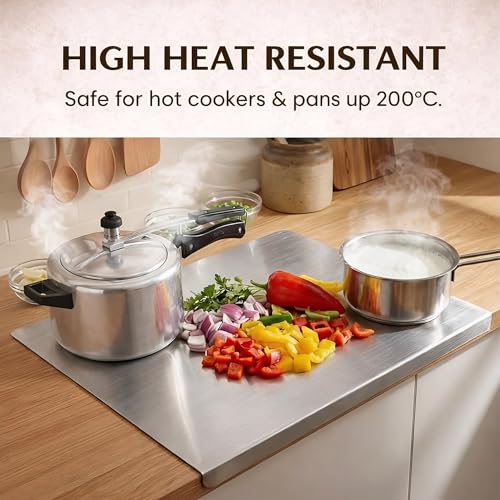 Image of Stainless Steel Chopping Board Counter Top 36x31cm | Food Grade Steel | Easy Clean, Rust Proof | Cutting Board for Vegetables, Meat & Kitchen Use