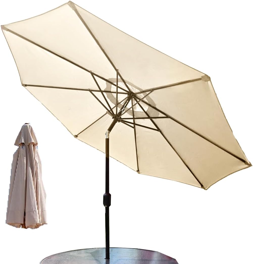 J&C Patio Umbrella Replacement Canopy Round Outdoor Shade Durable Waterproof 8 Ribs Umbrella Top Canopy Cover Replacement Cover for Lawn Garden Umbrellas Accessories (Canopy Only)