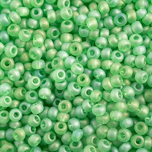 John Bead Czech Glass Seed Beads 10/0 Transparent Light Green Matte AB 22g Vial of DIY Jewelry Making Beads Preciosa (Jablonex)