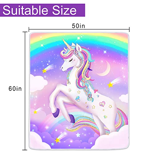 Unicorn Blanket, Rainbow Pink Unicorn Blanket For Girls Women Kids, Soft Flannel Fleece Cute Purple Unicorn Throw Blanket For Bed Living Room Couch, 50X60 Inches #TOP1