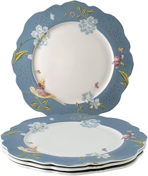 Laura Ashley Heritage Seaspray Uni 9.5" Scalloped Plates in Giftbox - Porcelain Accent Plate Set - Microwave and Dishwasher Safe Dinnerware