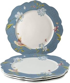 Laura Ashley Heritage Seaspray Uni 9.5" Scalloped Plates in Giftbox - Porcelain Accent Plate Set - Microwave and Dishwasher Safe Dinnerware