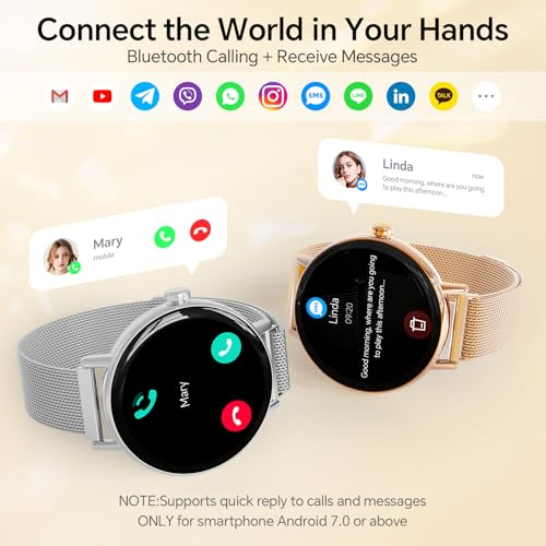 Image of Yoever Smart Watches for Women, 1.57 inch HD 43mm Fitness Tracker Answer /Make Call, Heart Rate /Sleep /SpO2, Round Smart Watch for iPhone /Samsung /Android, IP68 Waterproof, 110+ Sport Mode - Gold