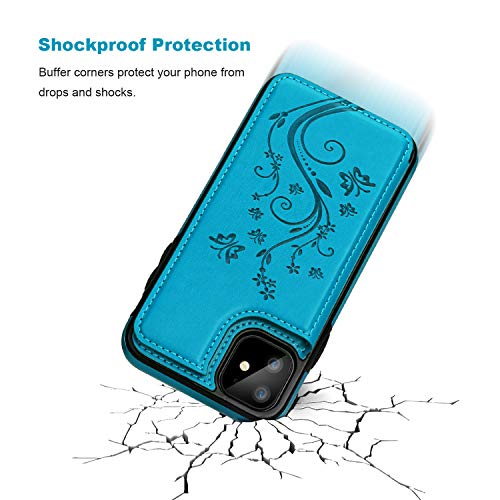 Vaburs Compatible with iPhone 11 Case Wallet with Card Holder, Embossed Butterfly Premium PU Leather Double Magnetic Buttons Flip Shockproof Protective Cover for iPhone 11 6.1 Inch(Blue) by Vaburs - Used condition - Image 5