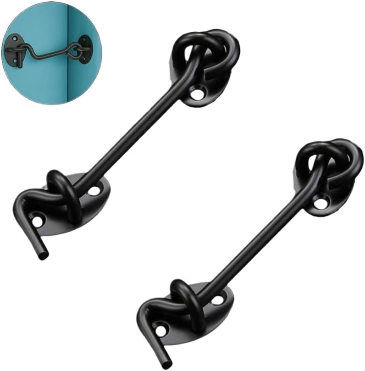 Stainless Steel Black Door Latch for Window/Sliding Door/Cabinet Hook and Eye Lock Windproof Hook 4 Inch 2 Pieces