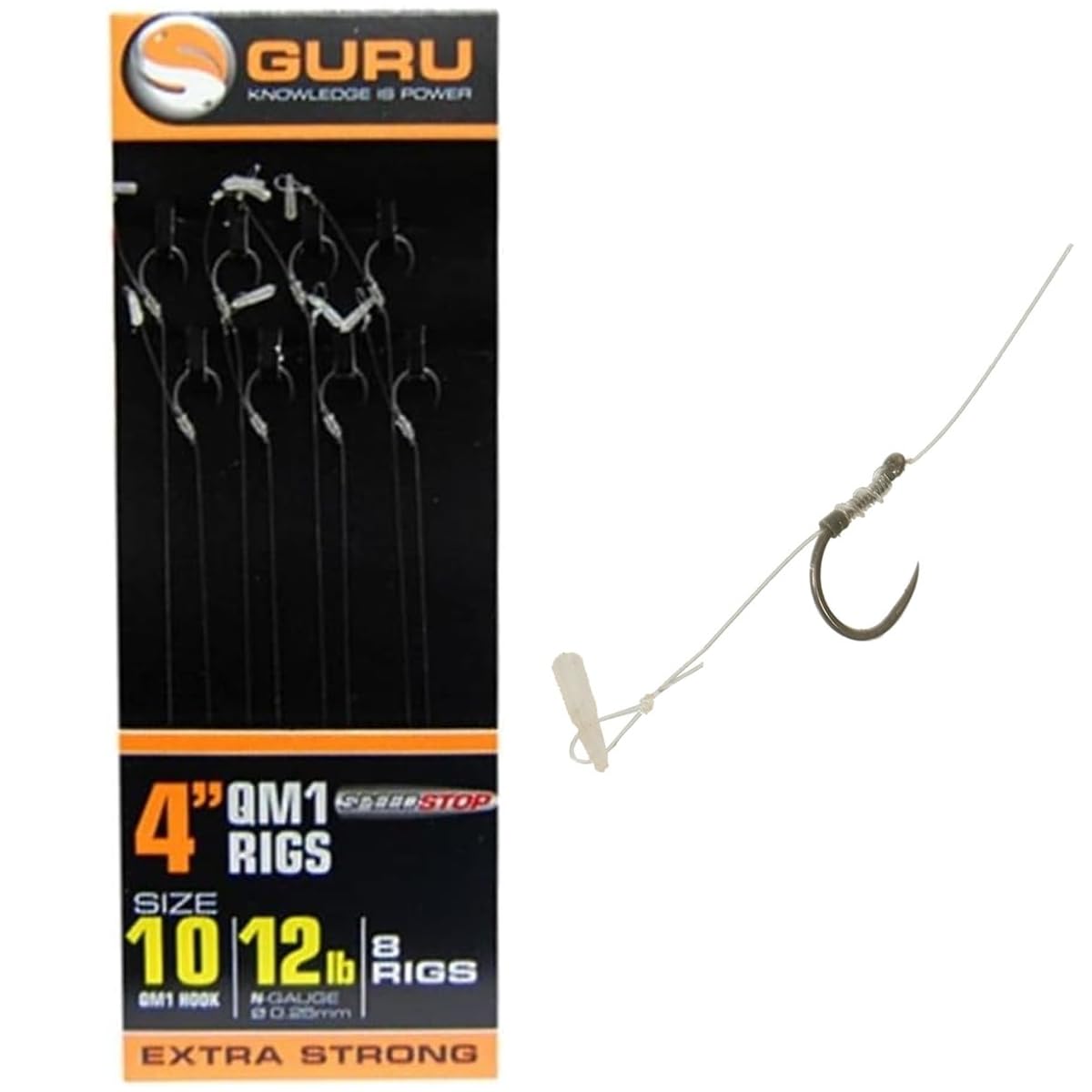 Guru QM1 Speed Stop Hair Rigs 4-inch (10cm) Pre-Tied Hooklengths for Carp & Coarse Fishing – Barbless Size 10 Hook with 9lb N-Gauge Line (8 Rigs)