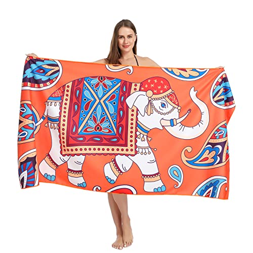 Giofophy Beach Towel Oversized Travel Towel With Pouch 72X36 Inch High Absorbent Microfiber Pool Towel Sports Towel Large Camping Towel Beach Blanket Beach Towels For Adults (Elephant) #TOP5