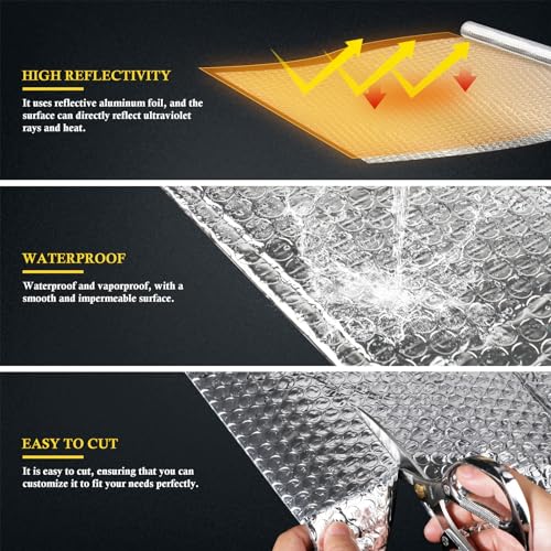 fowong Reflective Insulation Roll, 23.6\" x 10 Ft Window Insulation for Summer Heat, Aluminum Foil Bubble Insulation Foam, Window Insulation Kit Radiant Barrier for RV Thermal Heat Shield - Thumbnail 5