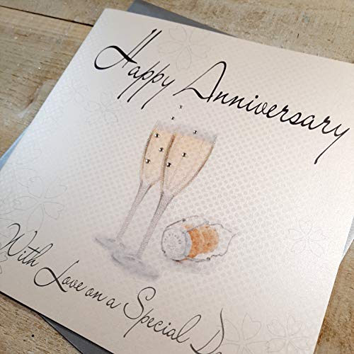 WHITE COTTON CARDS Code XLWB21 Happy Anniversary, Handmade Large Anniversary Card Champagne Glasses - Image 2