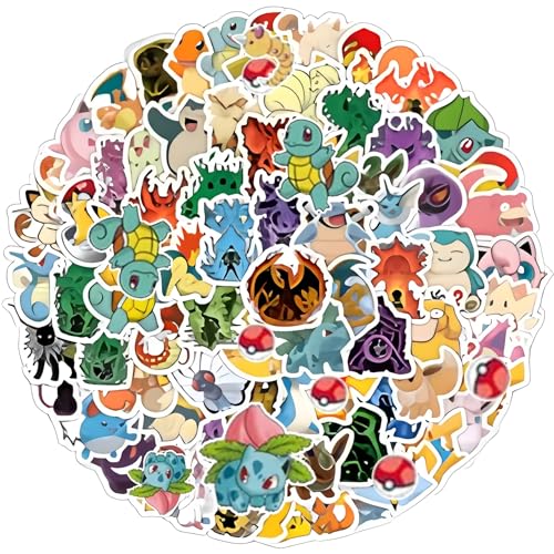 100 Pcs Pokkemon Stickers for Fans Waterproof Vinyl Video Game Stickers Merch for Party Supplies Decorations Favors Vinyl Decal Luggage Case Phone Laptop Water Bottle.