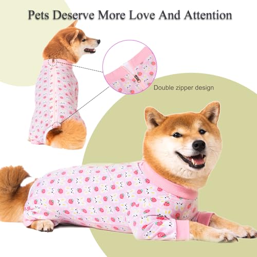 Image of Dog Recovery Suit for Small Medium Large Dogs, Pet Onesie After Surgery Comfort Dog Bodysuit Anti Licking (Pink Bunny,3XL)