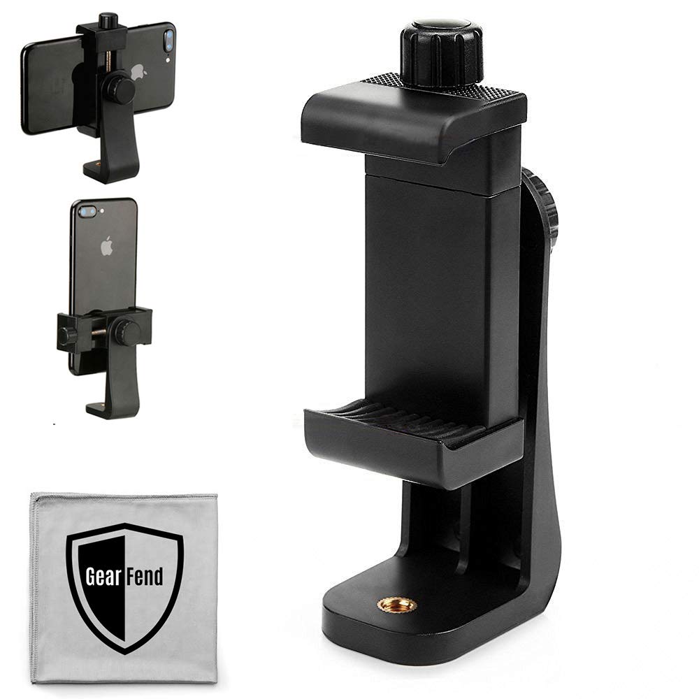 GearFend Heavy Duty Rotating Universal Smartphone Tripod Mount for iPhone Xr Xs Max X 8, 8+, 7, 7 Plus, 6, 6 Plus, Samsung Galaxy Phones, and Many
