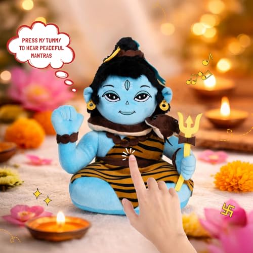 Image of Panda's Box Mantra Chanting Baby Shiva Soft Toys for Kids | Musical Stuffed Plush Toy for Girl & Boy | Non-Toxic, Safe | Best Birthday Gift for Newborn & Toddlers | Free Colouring Book | Medium 28 CM