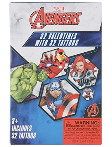 Marvel Avengers 32 Valentines Cards with Tattoos
