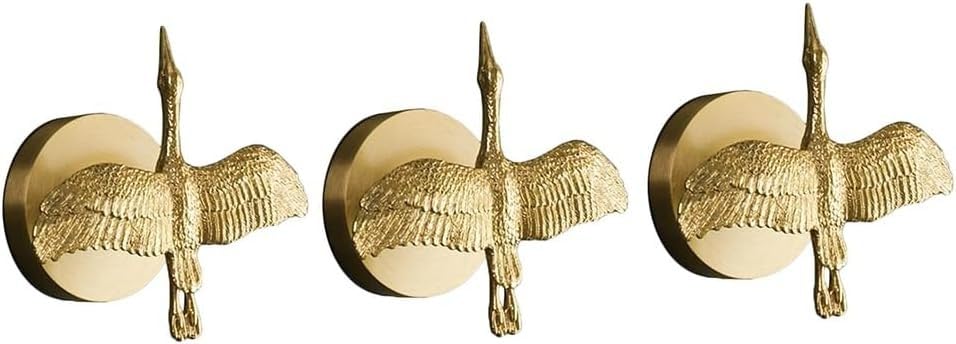 RoTape Brass Hook Crane Sculpture Decorative Towel Hook Coat Hat Hooks Wall Hooks Multi-Functional Hook Utility Hooks(Set of 3)