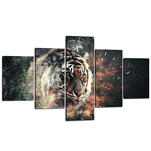 Modern Tiger Wall Art Painting Ready to Hang 5 Piece Cool Tiger Head