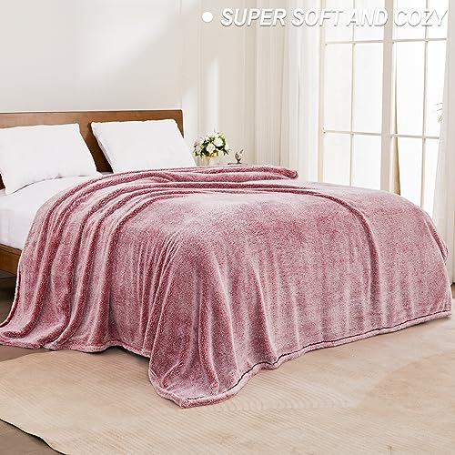 Image of Exclusivo Mezcla Plush Fuzzy Fleece Bed Blanket King Size, Super Soft, Fluffy and Warm Blankets for Couch, Bed, All Season (Mixed Deep Red, 90x104 inches)