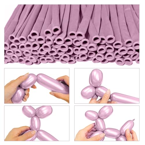 Image of LXZFCRG 260 Long Balloons, Shiny Metallic Latex Twisting Balloon for Balloon Animals, Magic Balloons for Birthdays Wedding Party Decorations 100pcs (Metallic Pink)