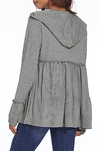 DEESHA Full Zip Up Hoodie for Women Pleated Tiered Ruffle Hooded Sweatshirts Jacket Coat Long Sleeve(Pink, Medium)4