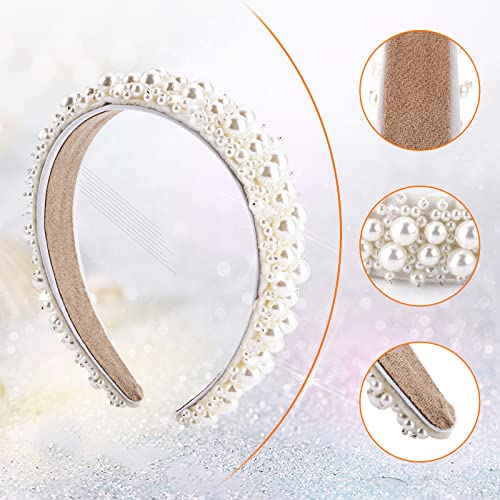 Lusofie Pearl Headbands Faux Pearl Hairbands White Bridal Beaded Hair Hoop Wedding Hair Styling Accessories for Women Girls - Image 3