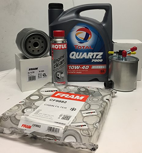 Pack Aceite TOTAL QUARTZ 7000 DIESEL 10W40 5 lts + Filtros (aceite+combustible+habitaculo) + MOTUL engine clean 300ml