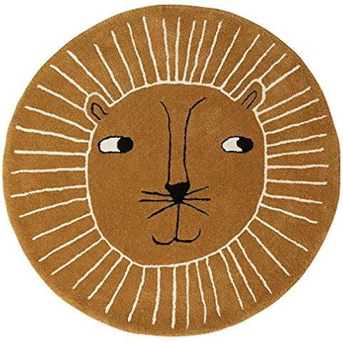 OYOY Mini Lion Rug - Runder Kinderzimmer Teppich Löwen Kopf - Kinder Spielteppich für Jungen und Mädchen - Durchmesser 95 cm aus einem Wolle Baumwolle Mix Cover