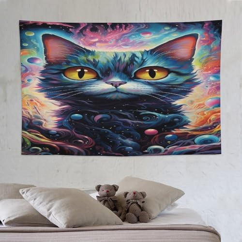 Tapisserie murale chat PAZZK 150x230cm tenture en tissu grand format pour salon et chambre