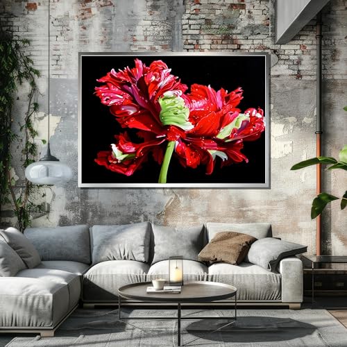Tableau sur toile pivoine rouge de qualité supérieure, châssis bois - 4