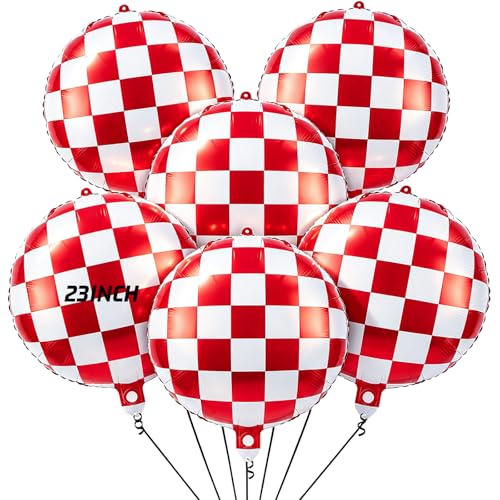 Gejoy Globo de tablero de ajedrez de 23 pulgadas, 6 globos de papel de aluminio rojo y blanco a cuadros para decoración de fiestas temáticas de carreras (rojo)