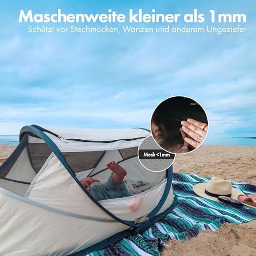 Deryan Baby Reisebett ab Geburt bis 2,5 Jahre - Pop Up Babybett Babyzelt in 2 Sekunden aufgestellt - inkl. Moskitonetz & Reisetasche - 76x46x117cm (Creme)