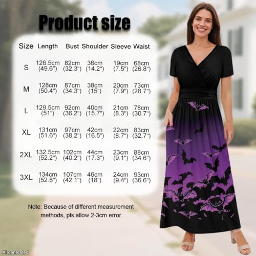 Image of Women's Fall Summer Short Sleeve Ankle Length V-Neck Party Dress with Pockets Size S-3XL