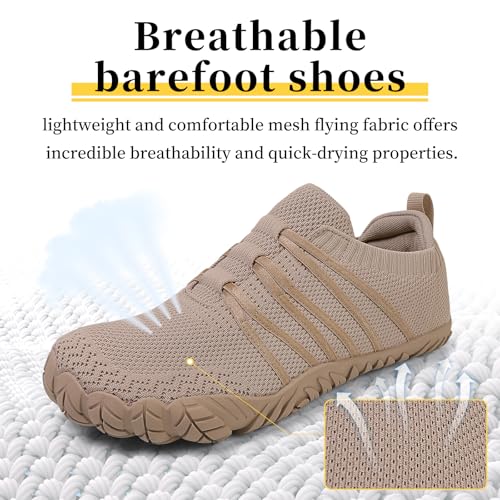Unisex Barefoot Shoes for Men and Women with Wide Toe Box Zero Drop Design Minimalist Hike Footwear Water Shoes Five Finger Cross-Trainer Ideal for Walking Hiking and Grounding Activities Beige4