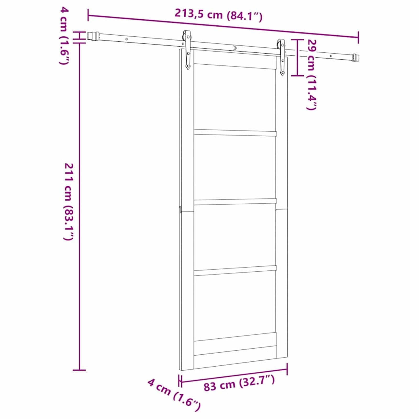 Drzwi przesuwne ORKDAL białe 83 x 211 cm z litego drewna sosnowego ze szkłem – w zestawie szyna i materiały montażowe, do nowoczesnej aranżacji wnętrz