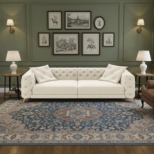 Image of KCGKCG 97.7 inch Sleeper Sofa Bed, Velvet Sectional Couches for Living Room /Bedroom, 3 in 1 Pull Out Couch Bed, Convertible Sectional Couch loveseat Sofa with Movable Ottoman, Beige