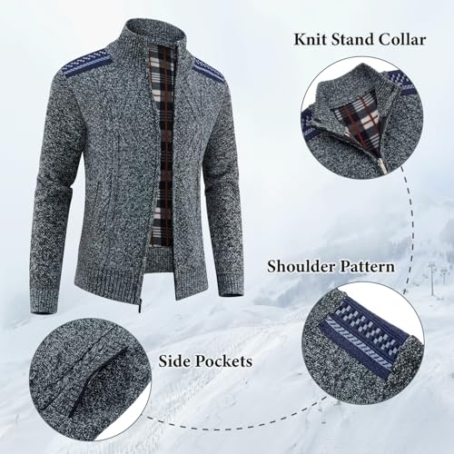Lamgool Men's Full Zip Sweater Knit Long Sleeve Stand Collar Cardigan Sweaters4