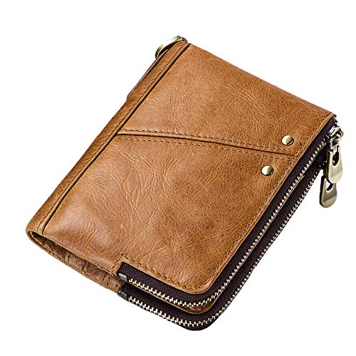 CottBelle Herren börse RFID Blocking Echtleder Bifold Wallet für Männer 12 Kartenfächer 2 Münzfächer Braun Cover