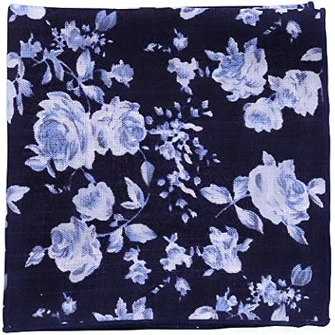 London Jae Apparel Floral Pocket Squares - Wedding Groomsmen Outfit Accessories (Navy & Light Blue) Cover
