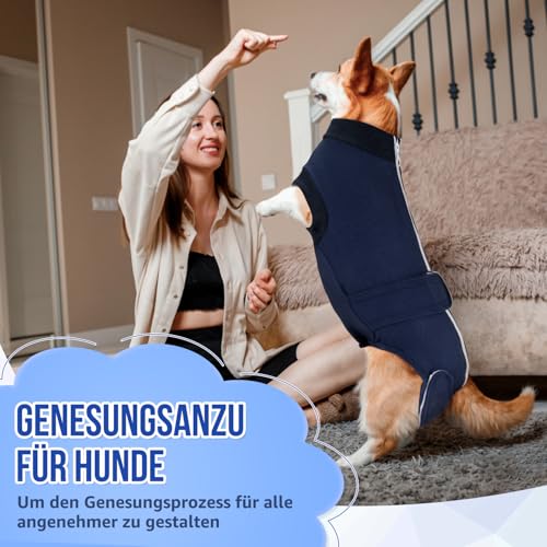 Eyein Hundebody Nach Op, Wundschutzanzüge für hündin Rüde mit Reißverschluss und Klettverschluss Gürtel - Anti-Lecken und Wundschutz, Atmungsaktiv Einteiler für Hunde Nach Op (Dunkelblau, XXL)