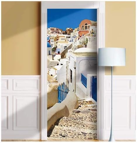 Greek Town Door Mural. Single Piece Sticker, Decal. Wrap, Cover. Peel and Stick, Self-Adhesive, Removable (Variant 2, 30"x80")