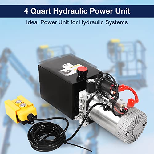 Image of Hydraulic Power Unit, Single Acting Dump Trailer Pump 4 Quart Hydraulic Pump Metal Reservoir 3200 PSI 12V DC Hydraulic Power Pump for Dump Trailer Car Lifting Platforms