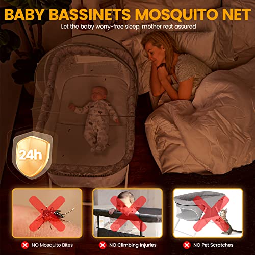 Image of Orzbow Bassinet Cover for Cats - Breathable Mosquito Net Cover for Bassinets /Travel Cribs /Mini Cribs, Baby Mosquito Net to Keep Pets Out, with Two-Way Self-Locking Zippers and Storage Bag, Grey