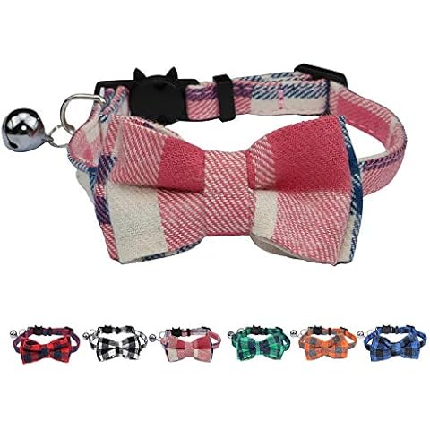 WDPAWS Cat Collar Breakaway with Bell and Bow Tie Safety Buckle Plaid Pattern Adjustable 7-11 inches for Kitten Cats (Pink) Cover