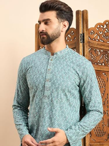 Image of Amazon Brand - Tavasya Men Rayon Blend Geometric Regular Kurta