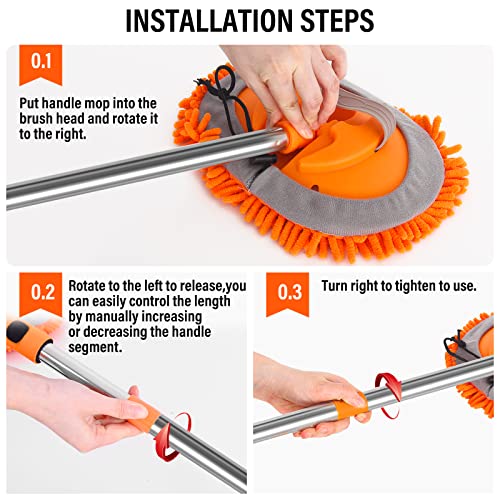 Anuinit Car Wash Brush With Long Handle 62" Microfiber Car Wash Brush Car Wash Kit, Soft Car Wash Mop Car Wash Mitt Scratch-Free Car Washing Kit Car Cleaning Supplies For Truck Rv Boat Suv Pickup Bus #TOP5