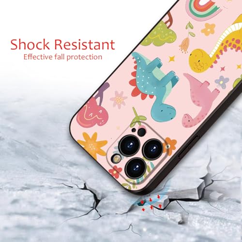 for iPhone 16 pro max Case Dinosaur Cartoon Cute Pink Phone Case - 3 Colorful Dinosaurs with Flowers & Rainbow Design, Playful & Stylish Protective Cover for Girls & Women (B1-cartoon cute dinosaurs)