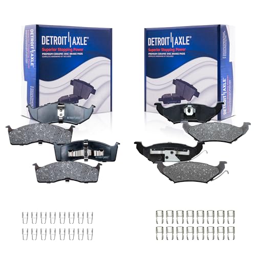 Image of Detroit Axle - Brake Pads for Chrysler Town & Country Dodge Grand Caravan Plymouth Voyager, Front and Rear Ceramic Brake Pads w /Hardware Replacement