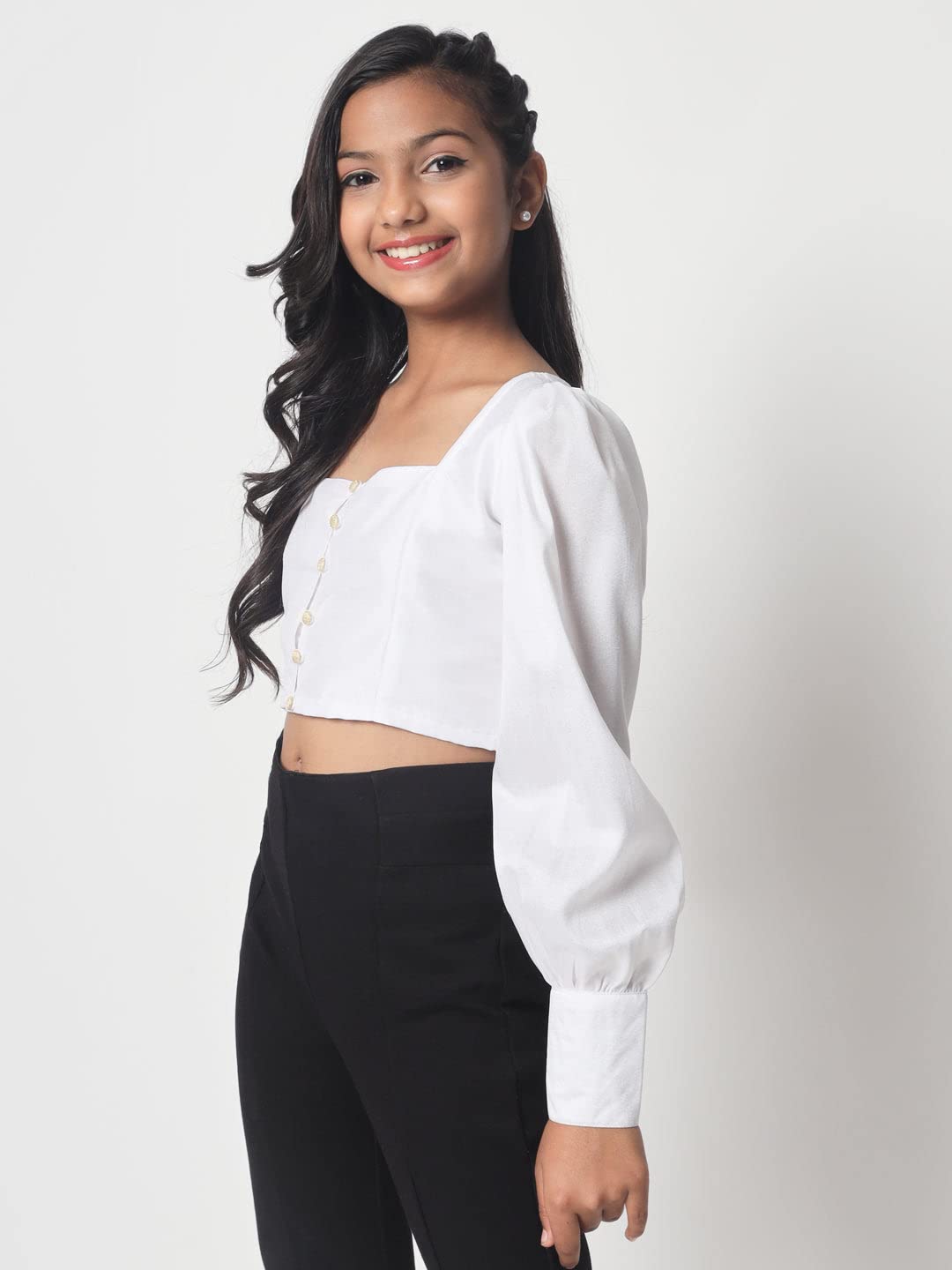 studio rasa Girls Chroma Button Down Kids Top for Wedding Festives Party (GTC12304/11-12_White_11-12 Y) 1
