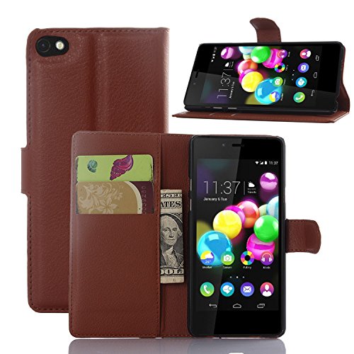 Leather Slim Wallet Phone Case With Card Slots for wiko highway pure-brown